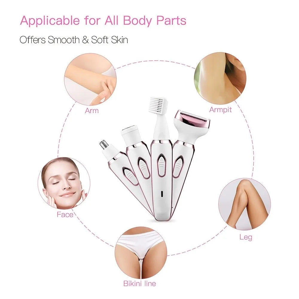 4 in 1 Electric Hair Removal Device Painless Epilator For Face Nose Legs and Underarm