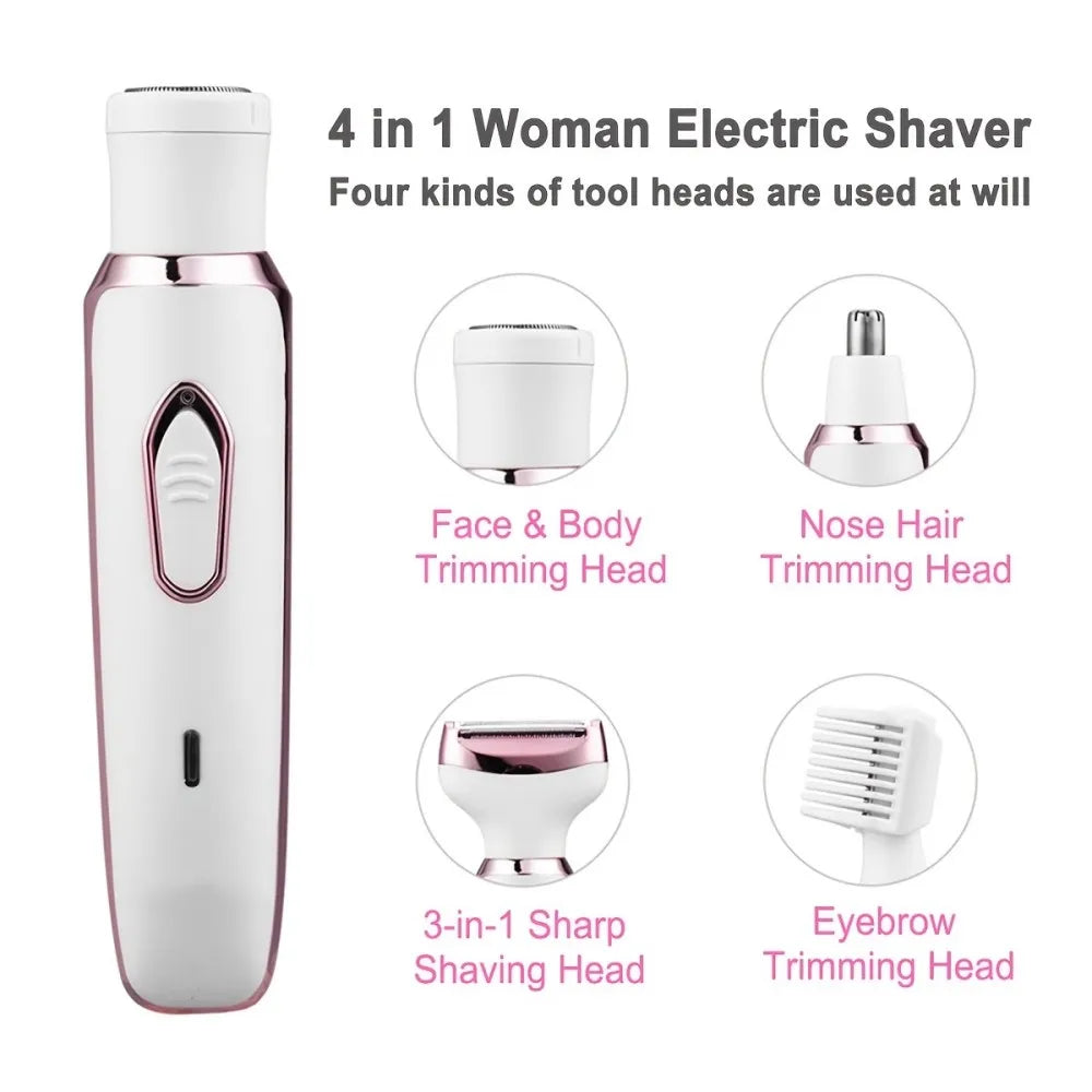 4 in 1 Electric Hair Removal Device Painless Epilator For Face Nose Legs and Underarm