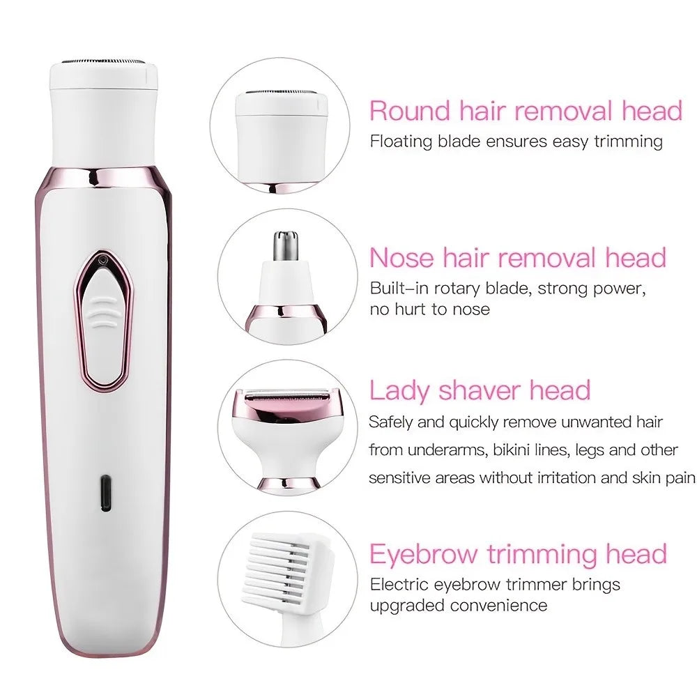 4 in 1 Electric Hair Removal Device Painless Epilator For Face Nose Legs and Underarm
