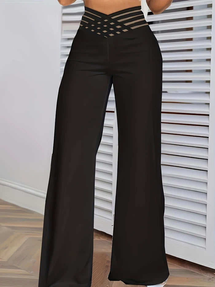 Flared Y2k Casual Crisscross Sheer Mesh Patch High Waist Trousers