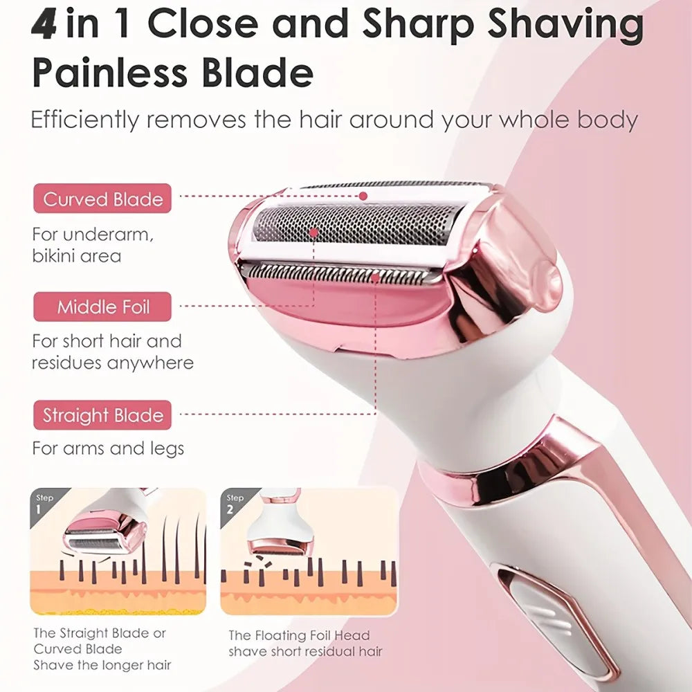 4 in 1 Electric Hair Removal Device Painless Epilator For Face Nose Legs and Underarm