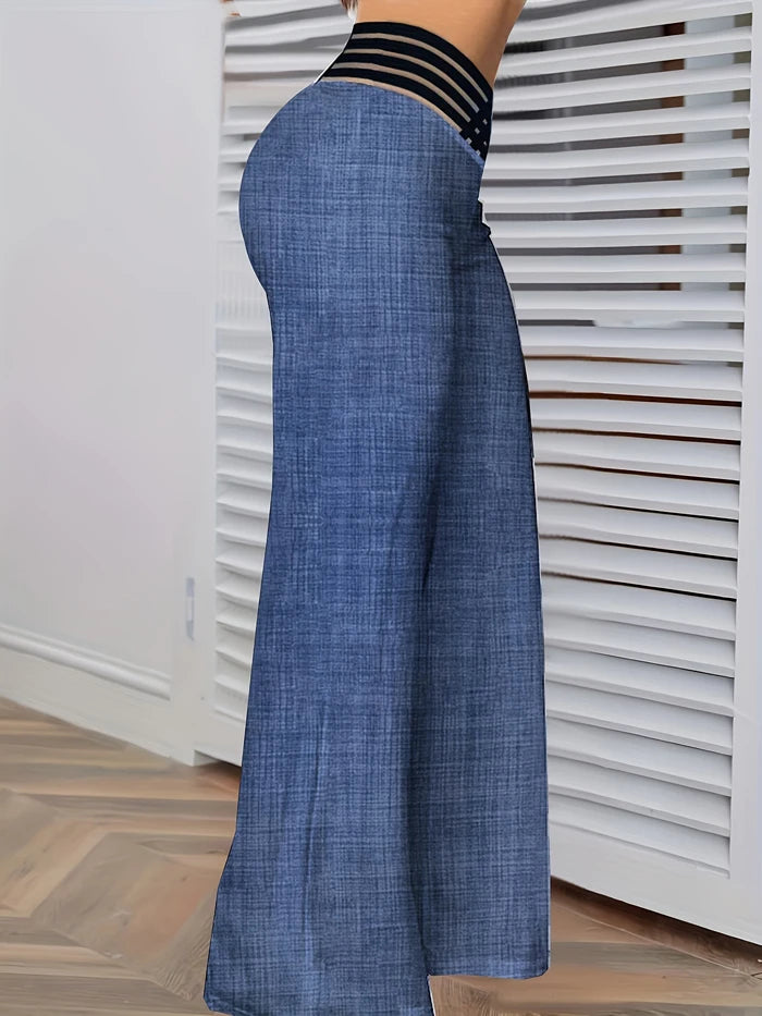 Flared Y2k Casual Crisscross Sheer Mesh Patch High Waist Trousers