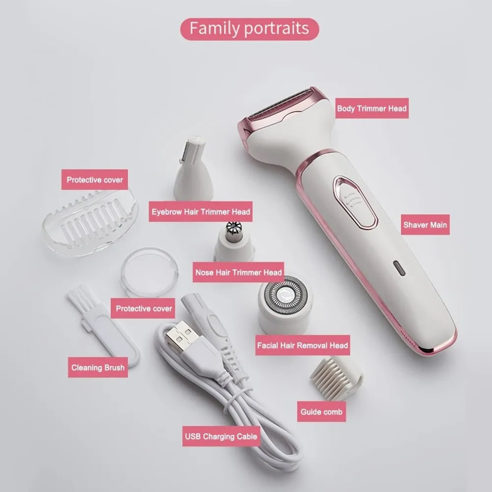 4 in 1 Electric Hair Removal Device Painless Epilator For Face Nose Legs and Underarm