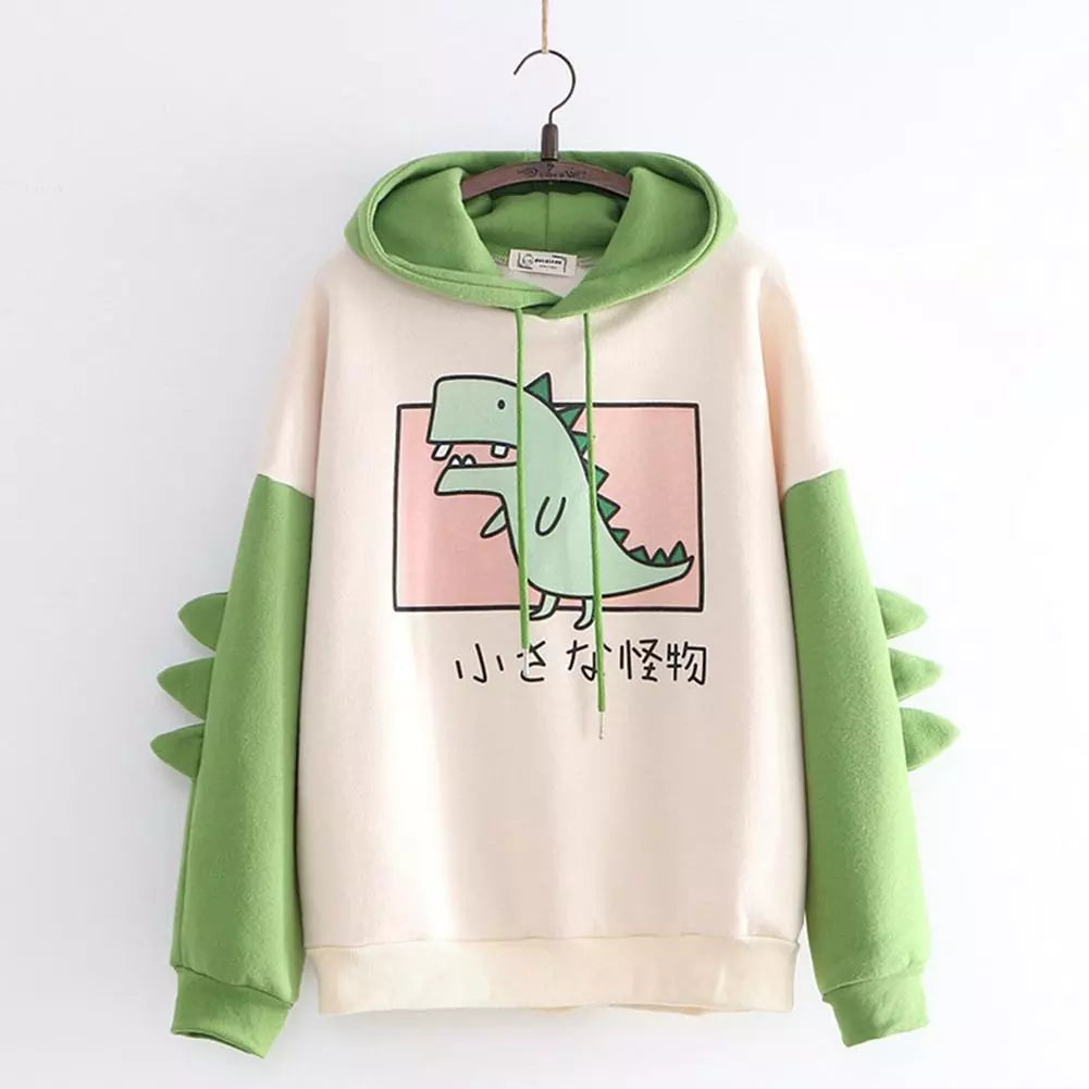 Dinosaur Oversized Cartoon Hoodie Sweatshirt Casual Print Korean Style Thicken Sweatshirt