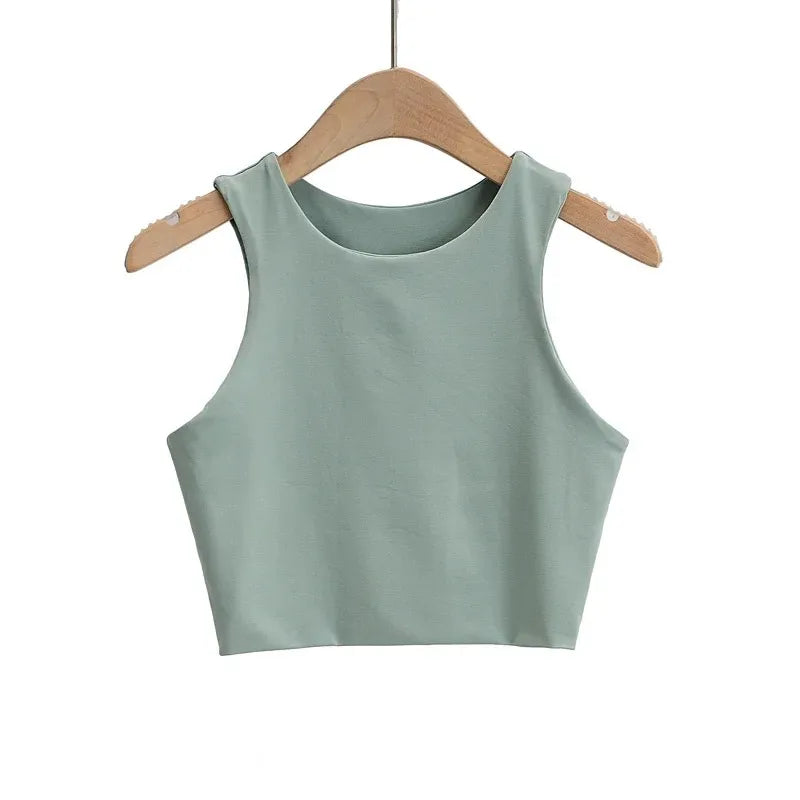 Slim Tops O-neck Sleeveless Double Nylon Tank Tops