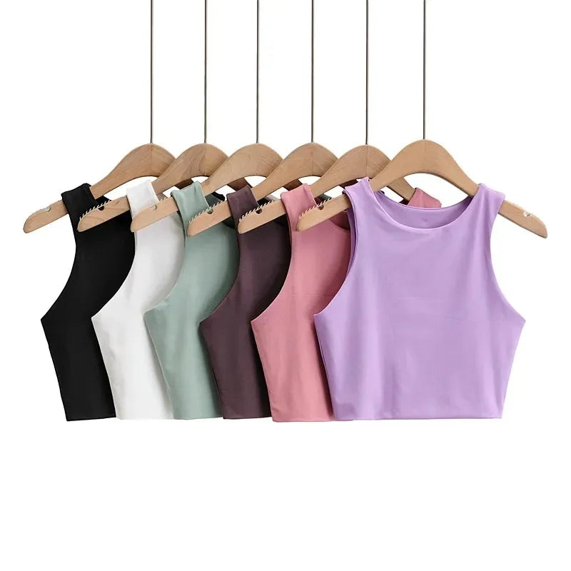 Slim Tops O-neck Sleeveless Double Nylon Tank Tops