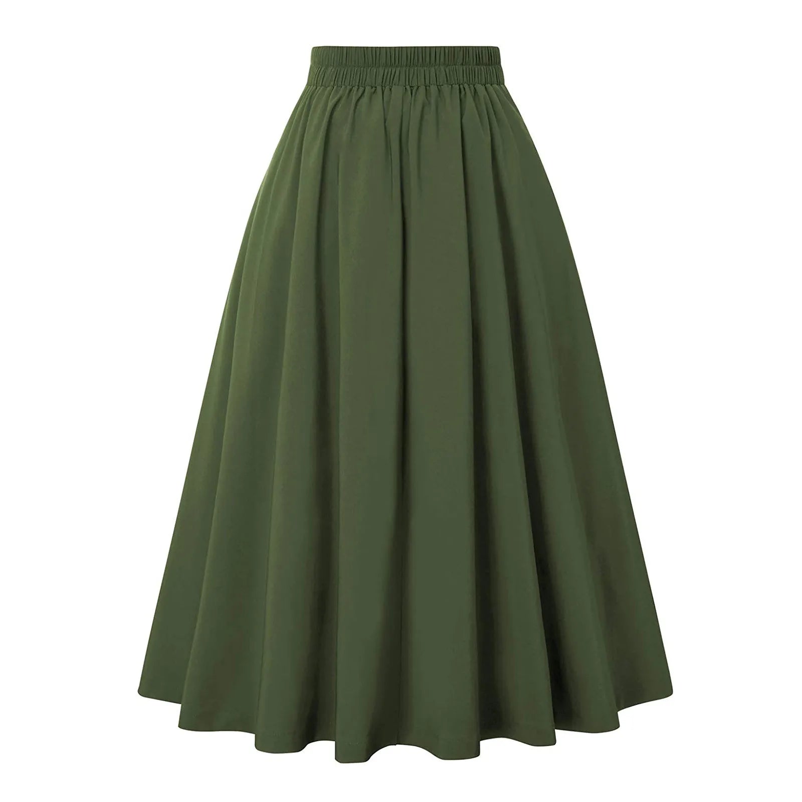 Vintage Casual A- Line Skirt With Pockets Elastic High Waist Long Pleated Gothic Skirt