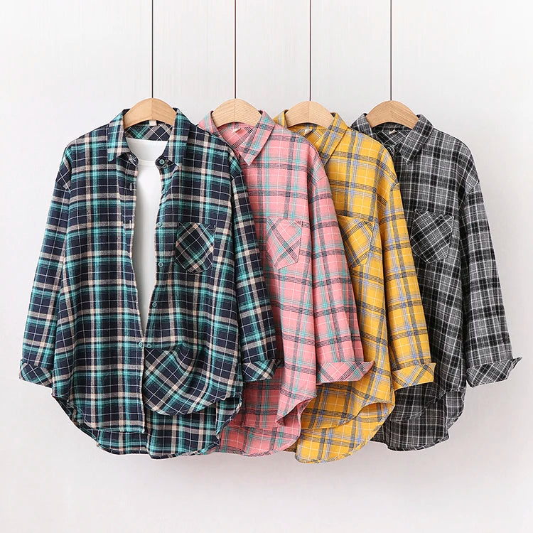 Loose Womens Plaid Shirt Casual Long Sleeve Shirts