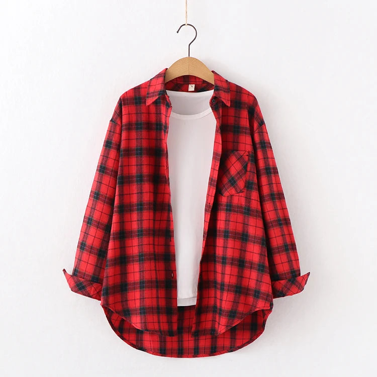 Loose Womens Plaid Shirt Casual Long Sleeve Shirts