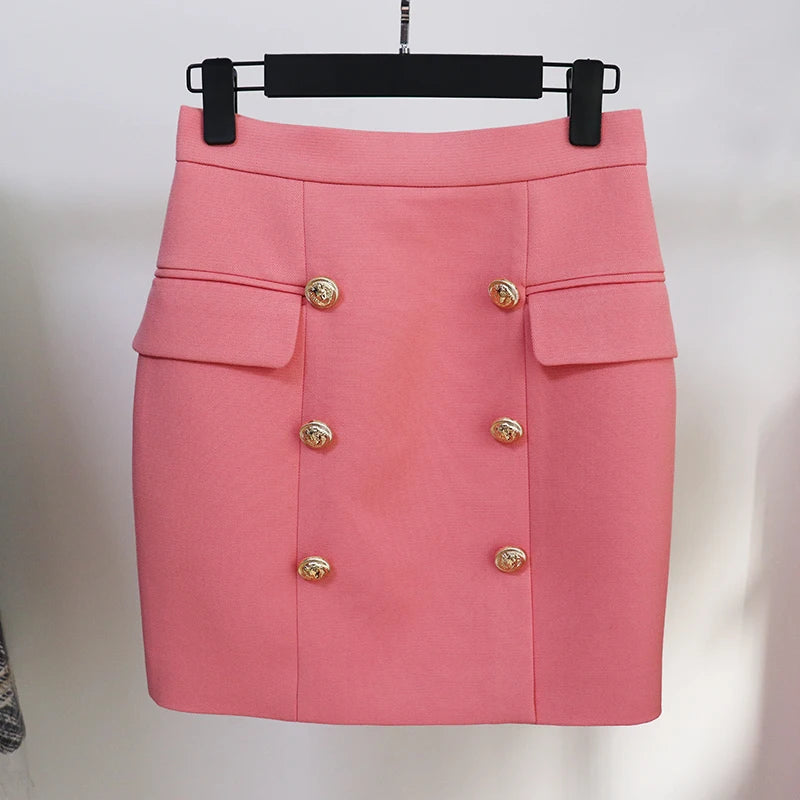 High Street Lion Buttons Embellished Pique Mini Skirt