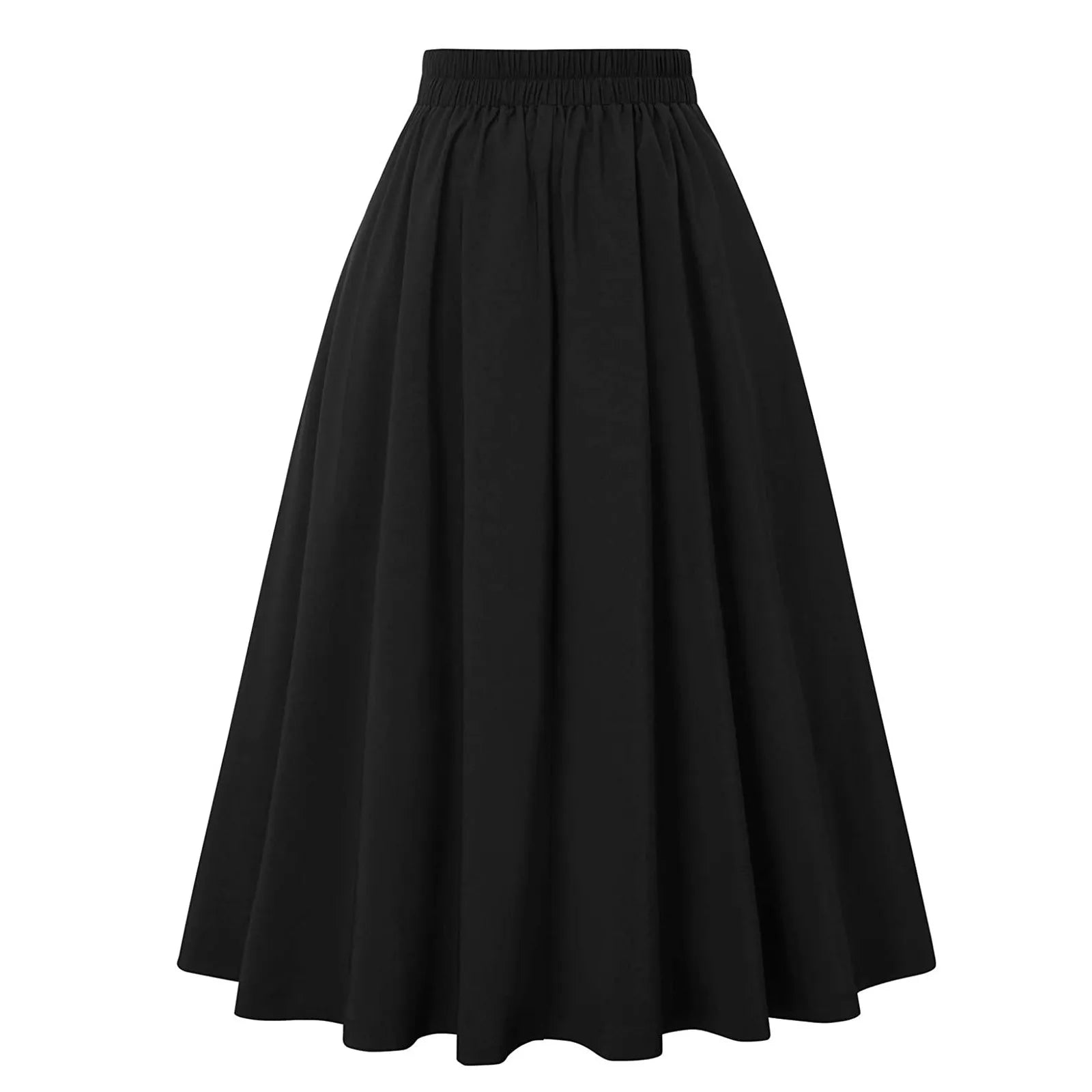 Vintage Casual A- Line Skirt With Pockets Elastic High Waist Long Pleated Gothic Skirt