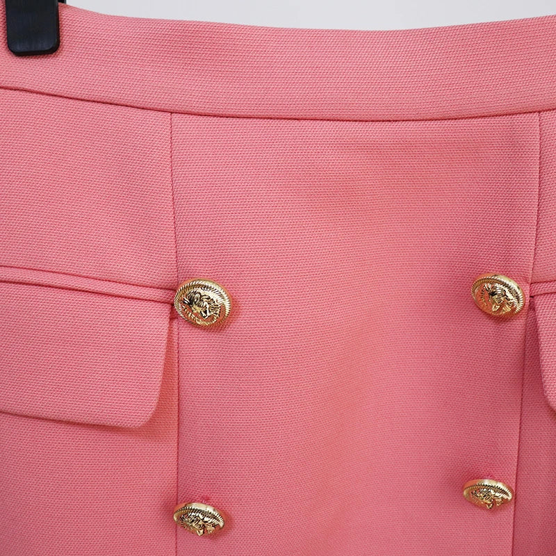 High Street Lion Buttons Embellished Pique Mini Skirt