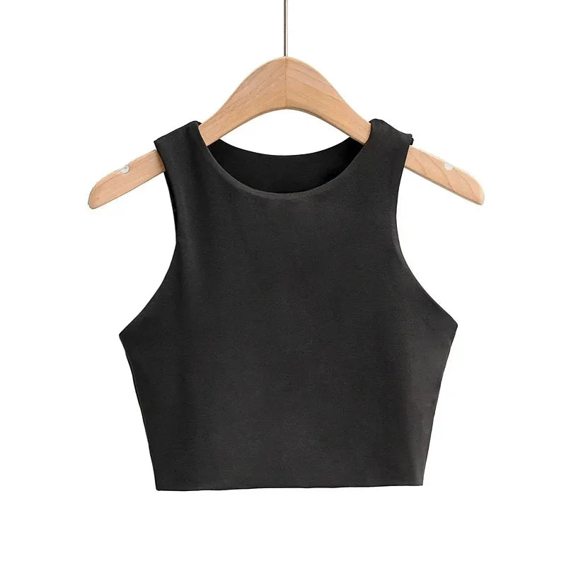 Slim Tops O-neck Sleeveless Double Nylon Tank Tops