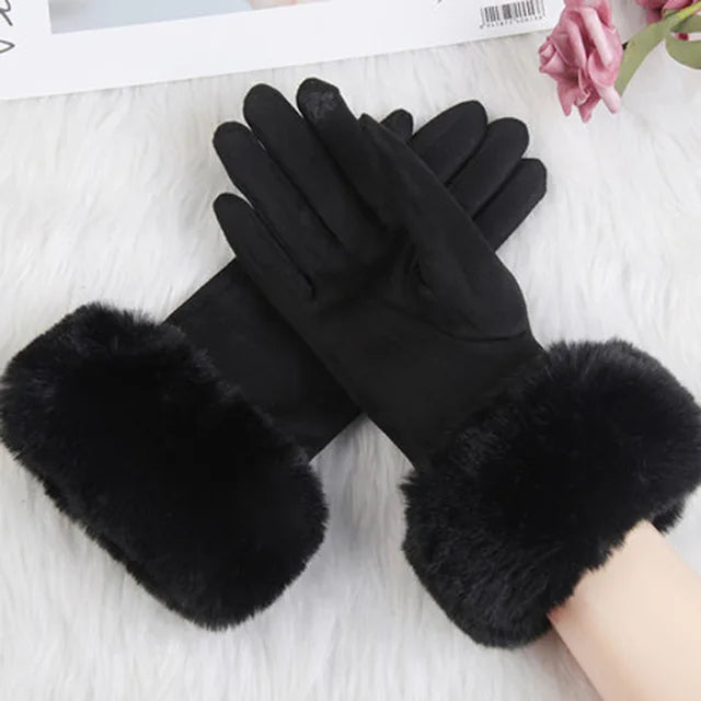 Faux Fur Suede Leather Touch Gloves