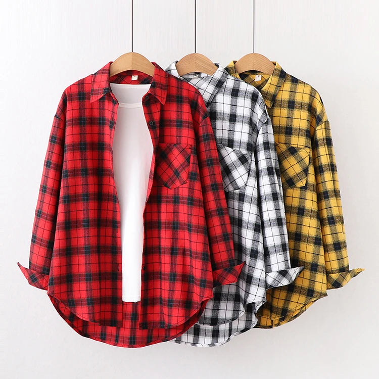 Loose Womens Plaid Shirt Casual Long Sleeve Shirts