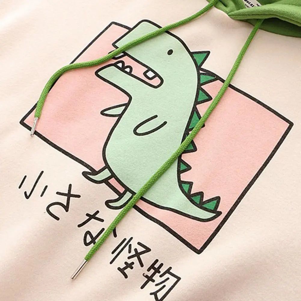 Dinosaur Oversized Cartoon Hoodie Sweatshirt Casual Print Korean Style Thicken Sweatshirt