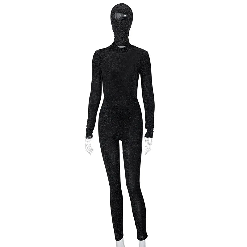 Shiny Hooded Backless Overall Jumpsuit