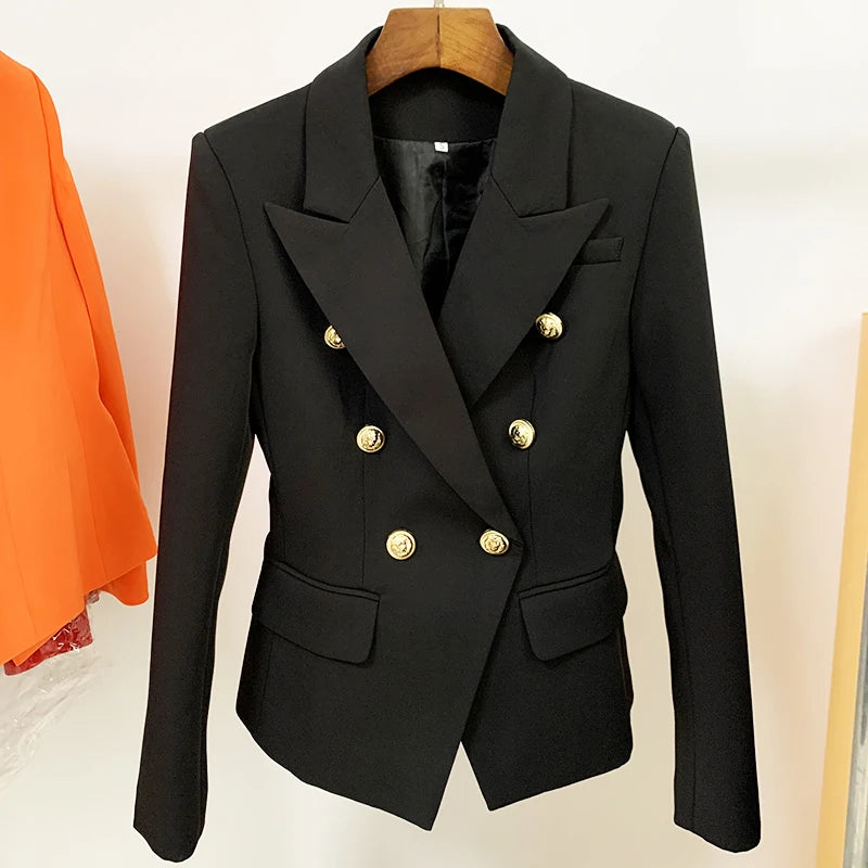 Classic Double Breasted Metal Lion Buttons Blazer