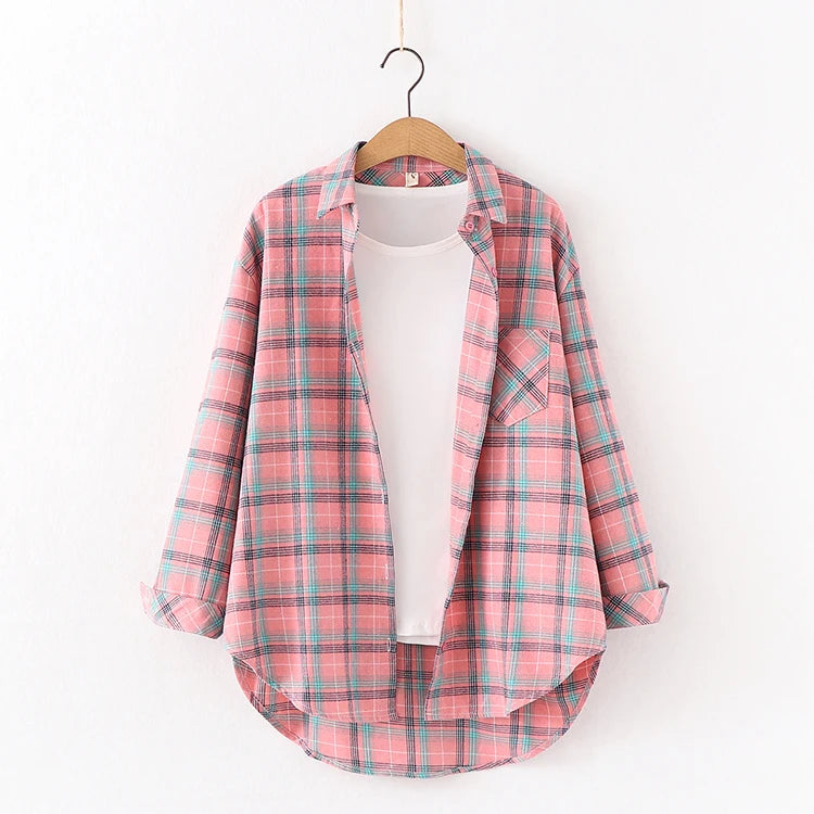 Loose Womens Plaid Shirt Casual Long Sleeve Shirts