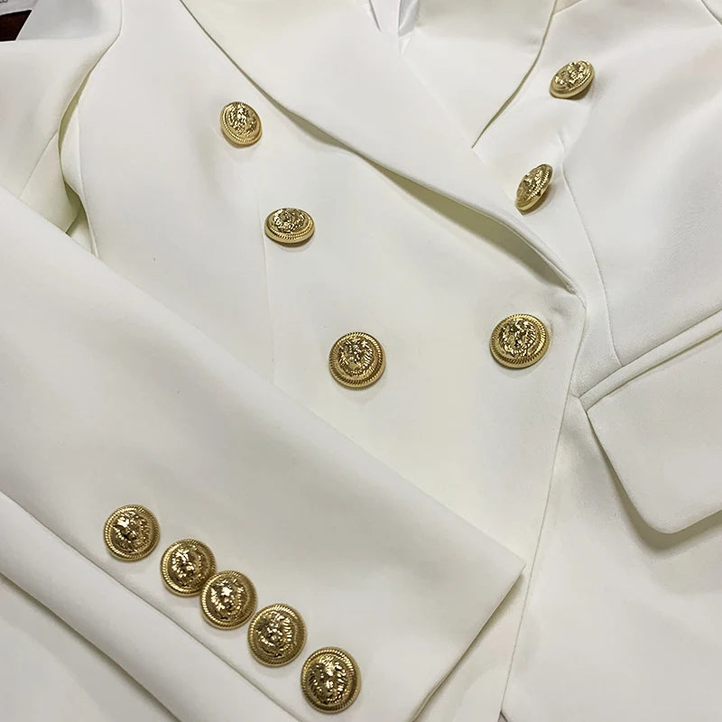 Classic Double Breasted Metal Lion Buttons Blazer