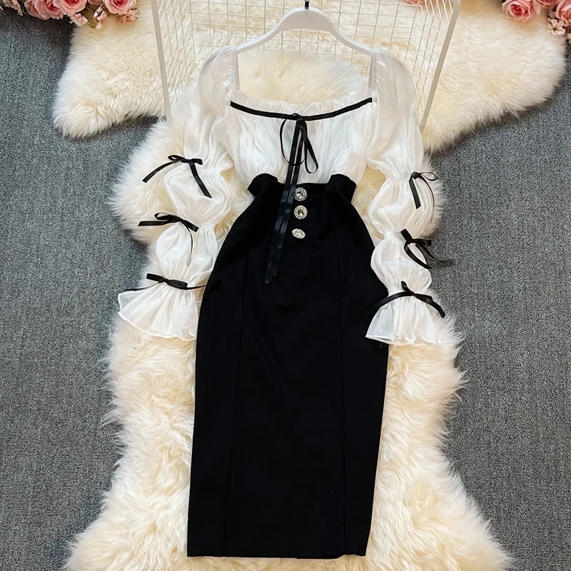 Elegant Hollow Out Backless Bow Drawstring Dress