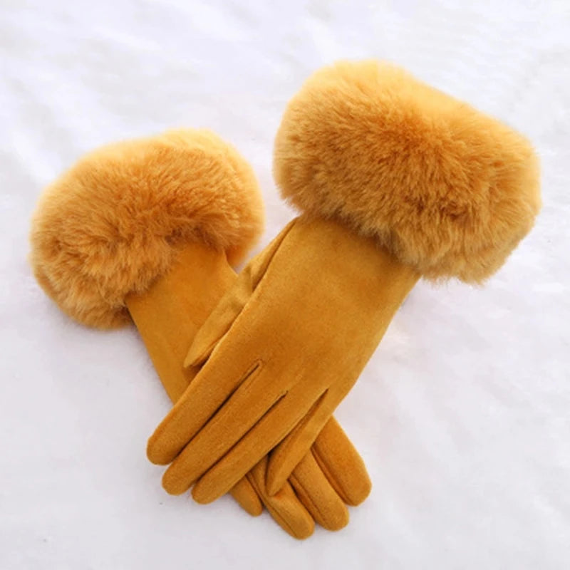 Faux Fur Suede Leather Touch Gloves