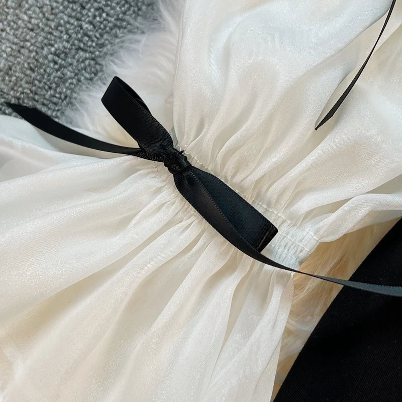 Elegant Hollow Out Backless Bow Drawstring Dress