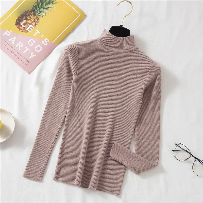 Autumn Women Pullover Sweater Half Turtleneck Knitted Female Jumper Long Sleeve Winter Black Soft Elastic Blouse