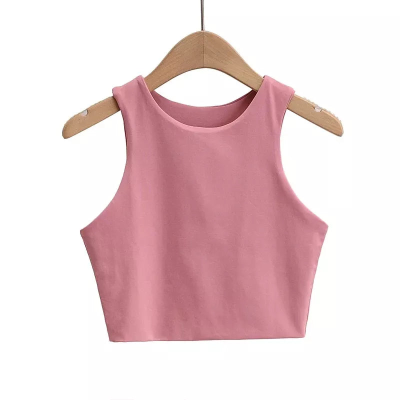 Slim Tops O-neck Sleeveless Double Nylon Tank Tops