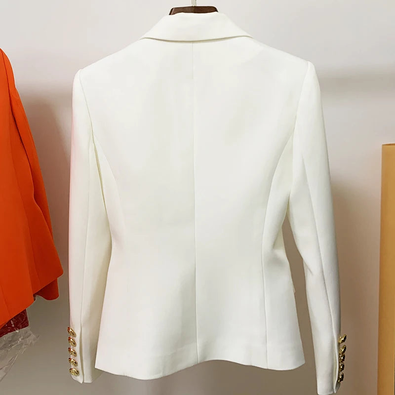 Classic Double Breasted Metal Lion Buttons Blazer