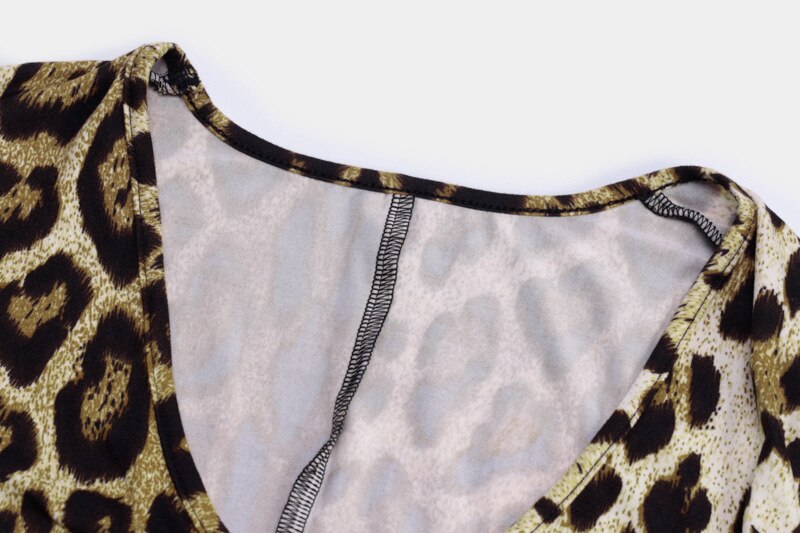 Leopard Print V-neck Long Sleeve Jumpsuits