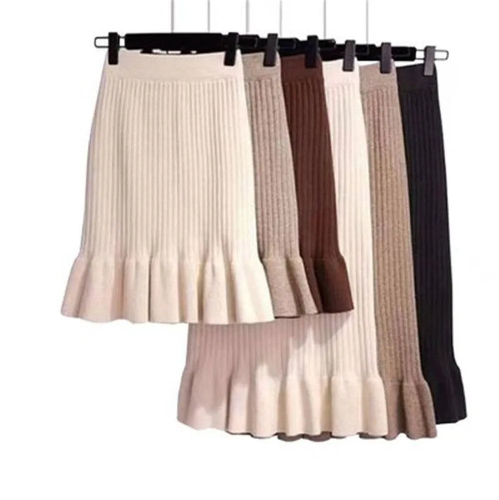 Knitted High Waist Pleated Lady Skirts