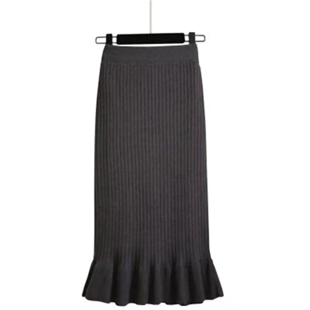 Knitted High Waist Pleated Lady Skirts