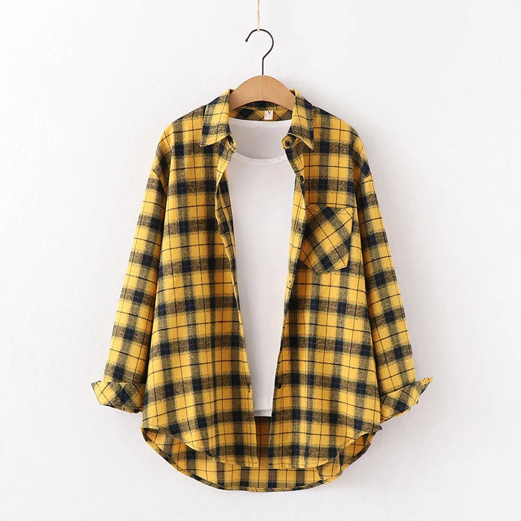 Loose Womens Plaid Shirt Casual Long Sleeve Shirts