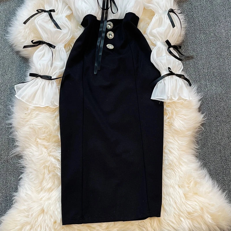 Elegant Hollow Out Backless Bow Drawstring Dress