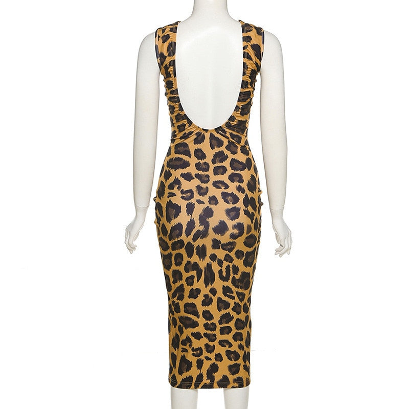 Leopard Print  Backless Sheath Bodycon Dress