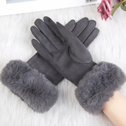 Faux Fur Suede Leather Touch Gloves
