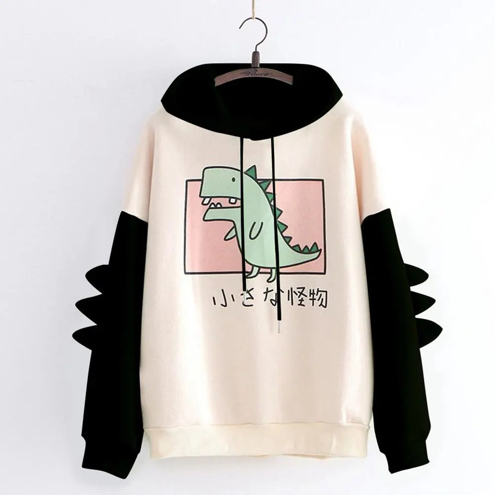 Dinosaur Oversized Cartoon Hoodie Sweatshirt Casual Print Korean Style Thicken Sweatshirt