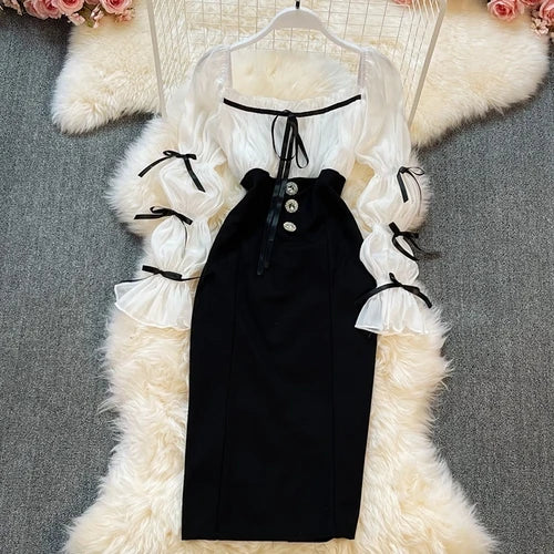 Elegant Hollow Out Backless Bow Drawstring Dress