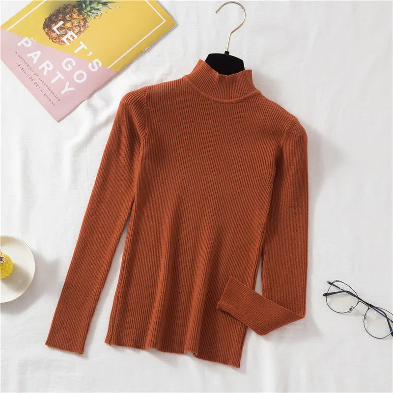 Autumn Women Pullover Sweater Half Turtleneck Knitted Female Jumper Long Sleeve Winter Black Soft Elastic Blouse