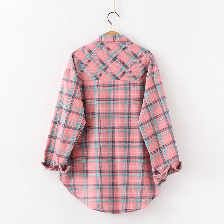 Loose Womens Plaid Shirt Casual Long Sleeve Shirts