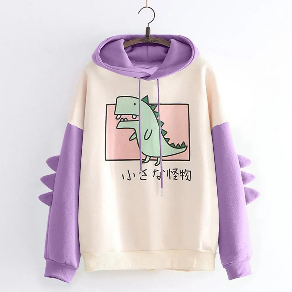 Dinosaur Oversized Cartoon Hoodie Sweatshirt Casual Print Korean Style Thicken Sweatshirt