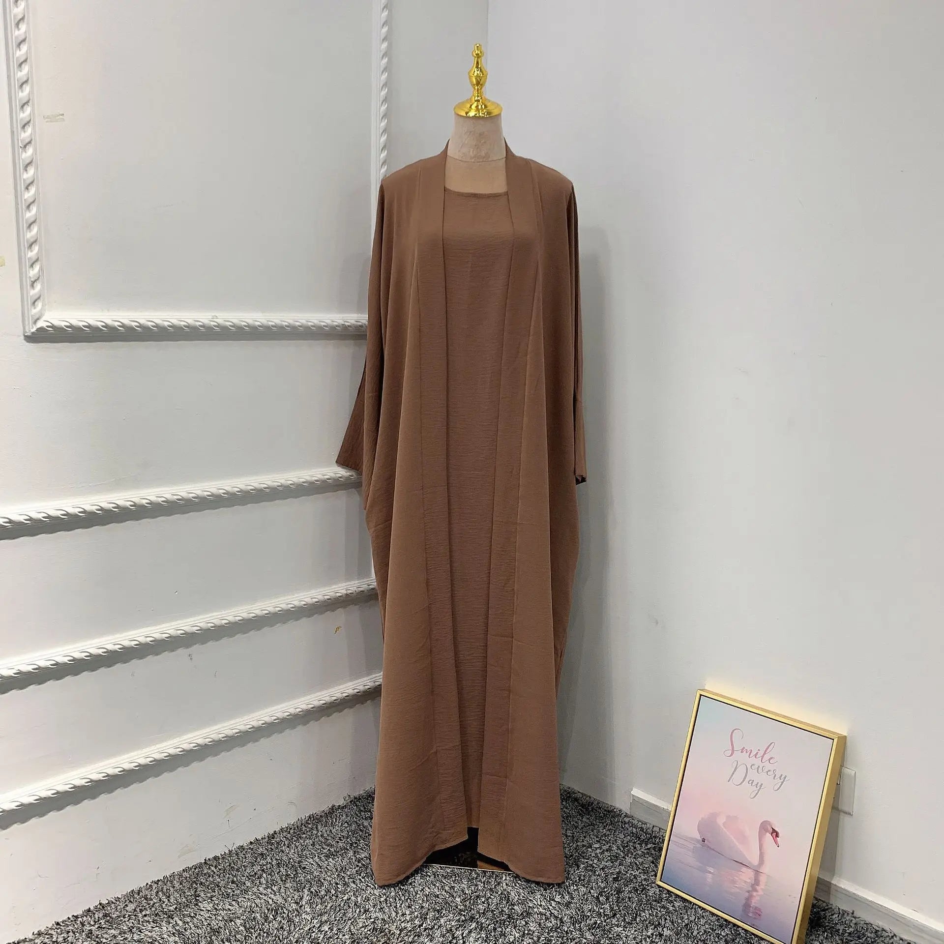 Two pieces Thick Abaya With Belt Dress