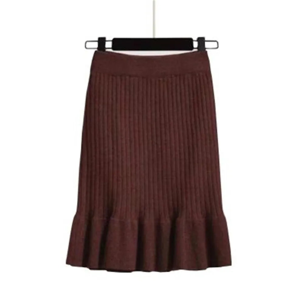 Knitted High Waist Pleated Lady Skirts