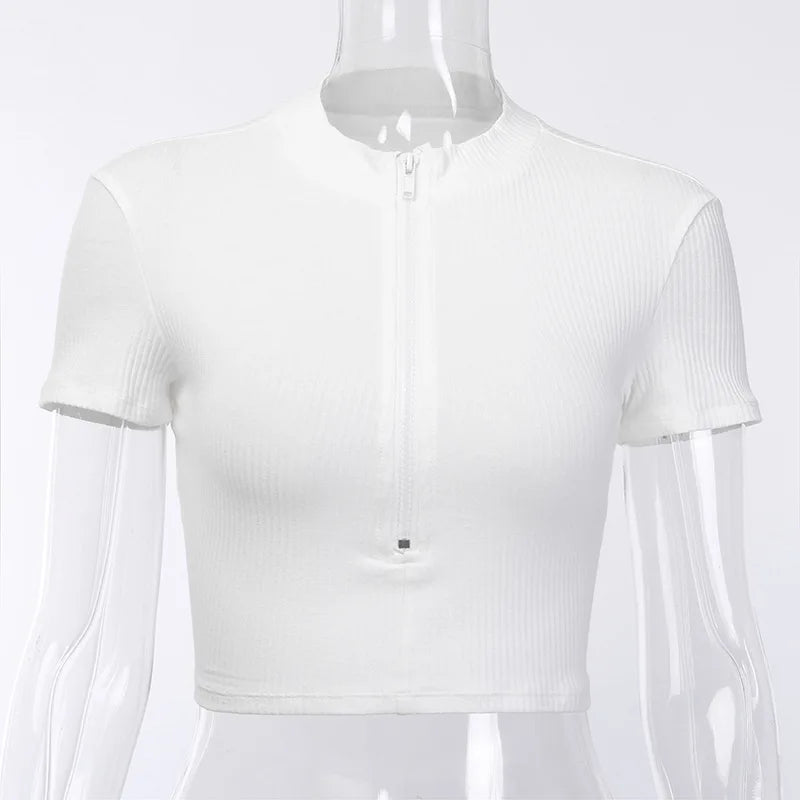 Slim Fit High Neck Crop Top Shirt