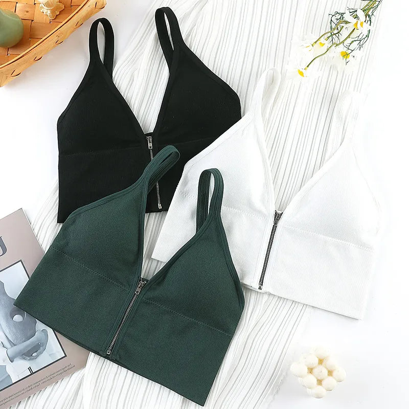 Female V-Neck Wireless Bra  Seamless Soft Crop Top