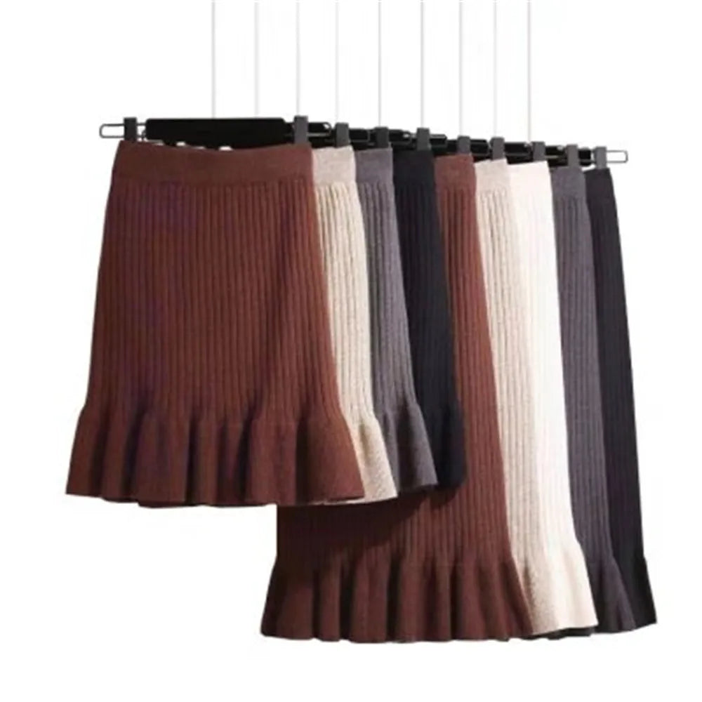 Knitted High Waist Pleated Lady Skirts