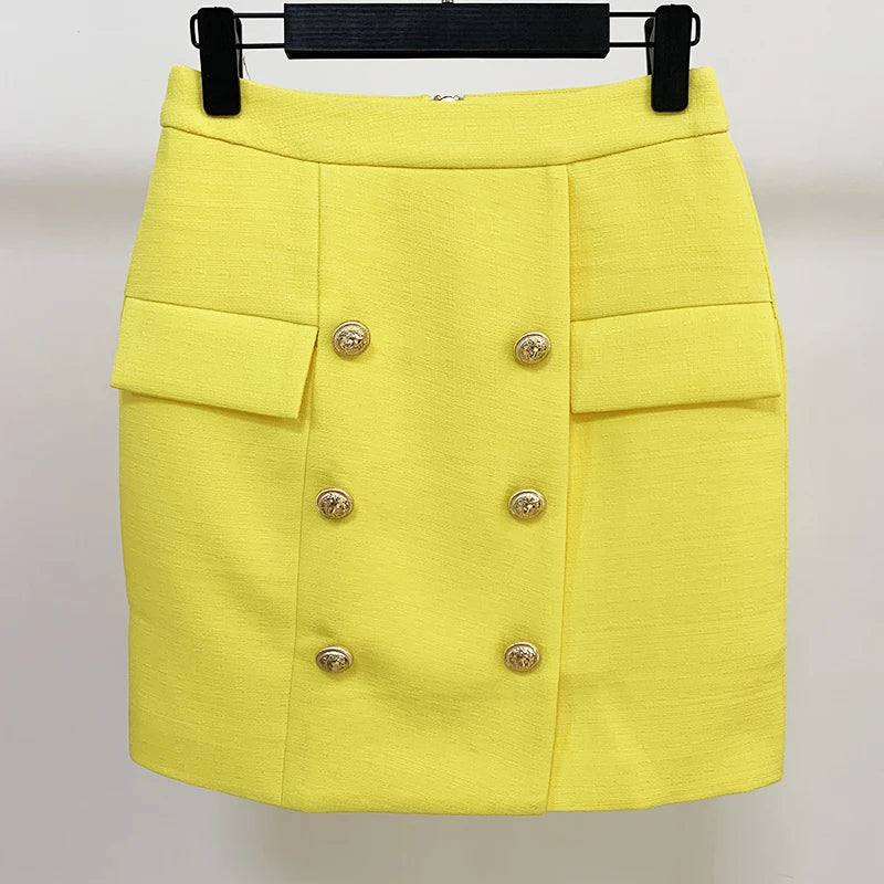 High Street Lion Buttons Embellished Textured Matching Skirt