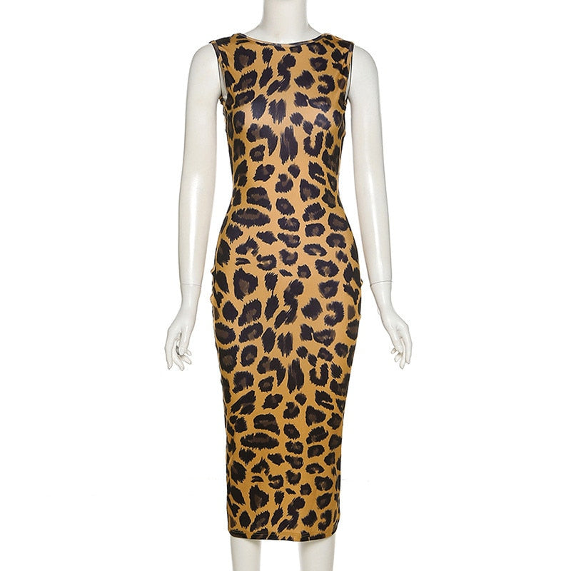 Leopard Print  Backless Sheath Bodycon Dress