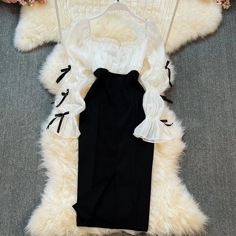 Elegant Hollow Out Backless Bow Drawstring Dress